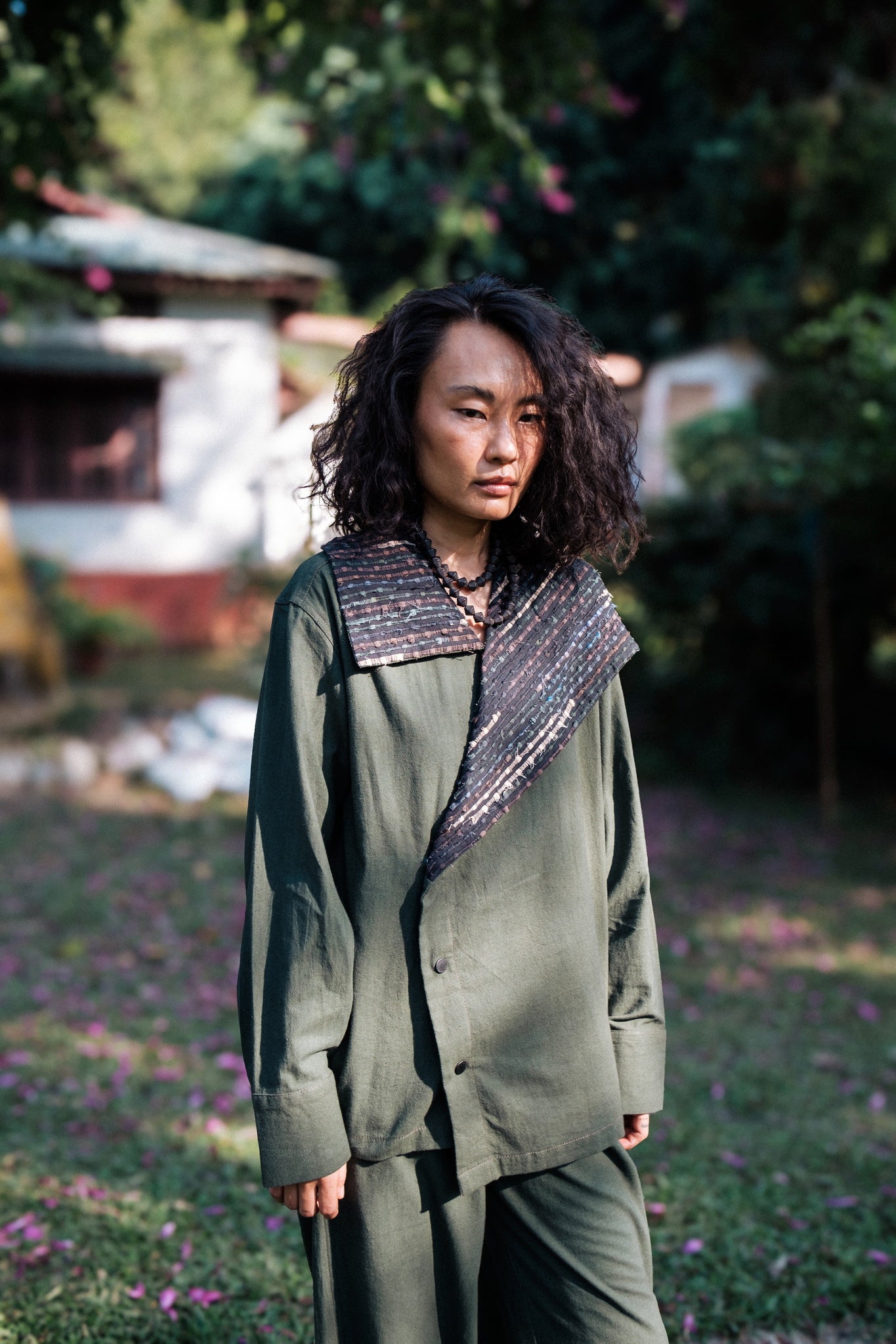 Upcycled Handwoven Arrow Collar Shirt - Green - CiceroniWomen ShirtsThe Terra Tribe