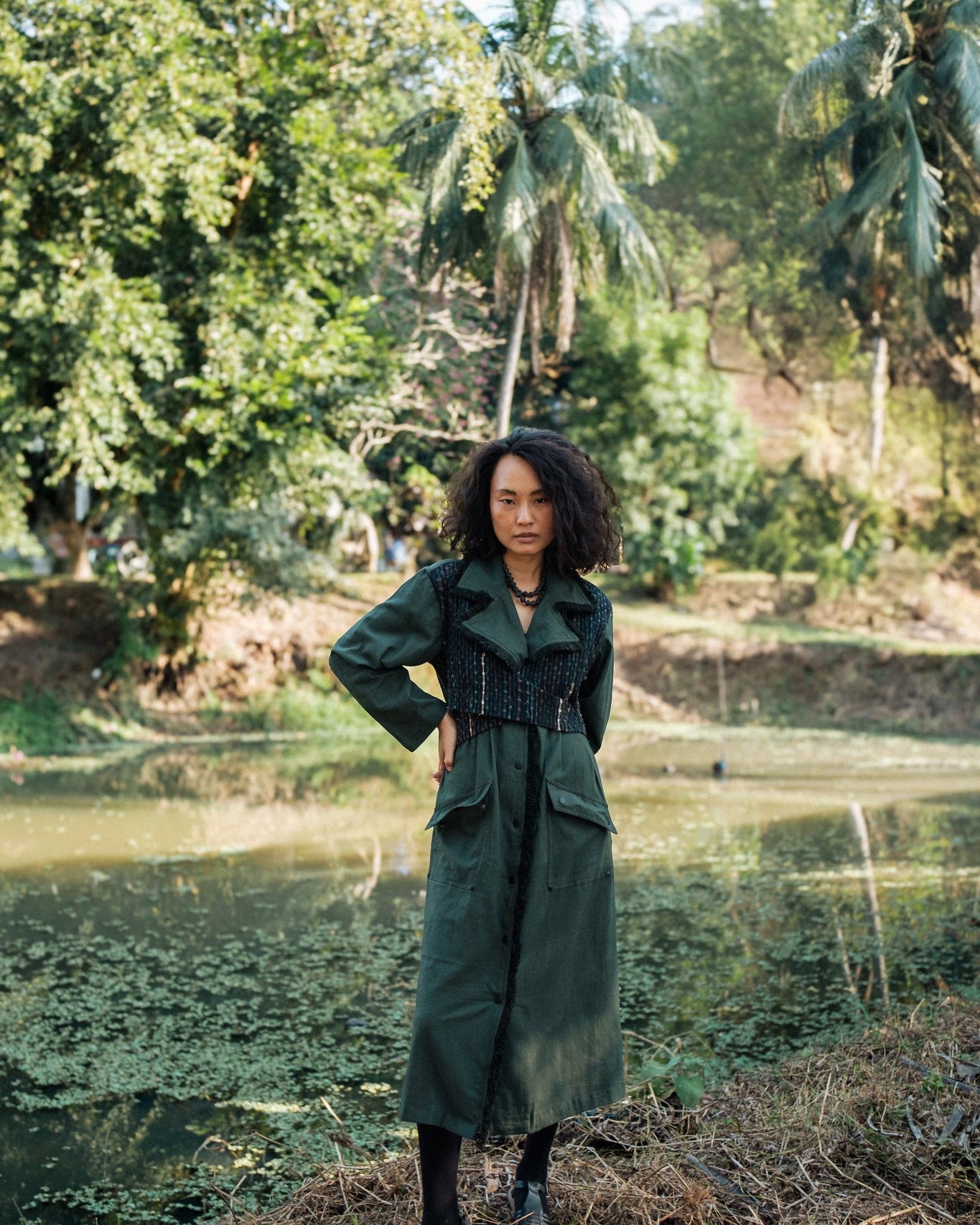 Upcycled Handwoven Copenhagen Trench - Green - CiceroniTrench CoatThe Terra Tribe