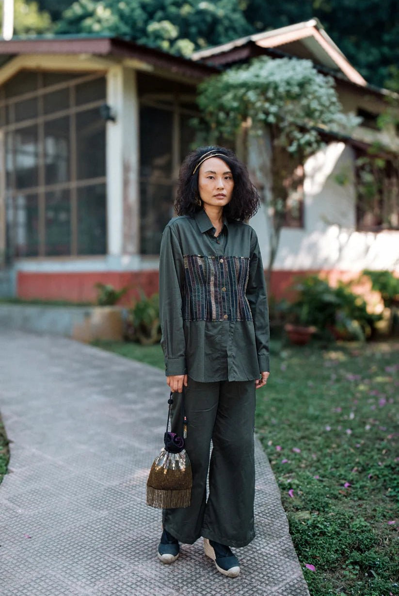 Upcycled Handwoven Sailor Flared Pants - Green - CiceroniPantsThe Terra Tribe