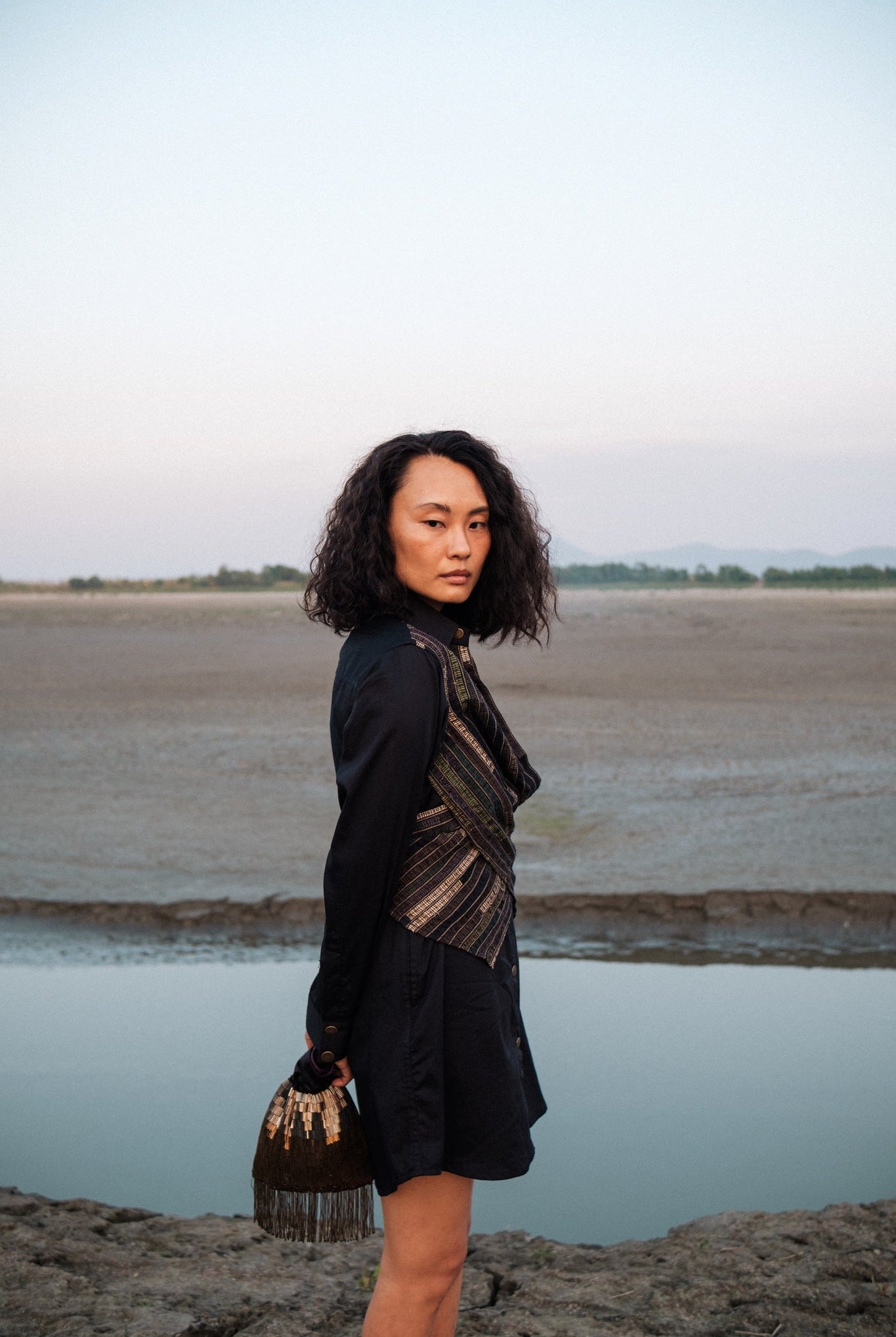 Upcycled Seattle Wrap Dress - Black Green - CiceroniDressesThe Terra Tribe