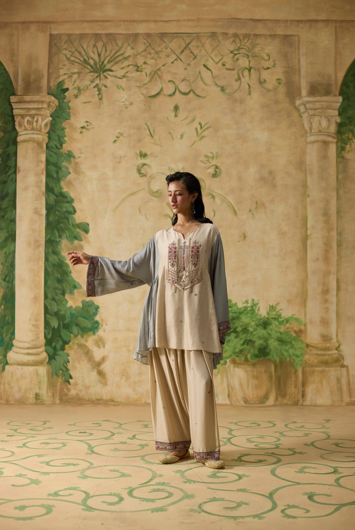 Vale Kurta Set - Beige and Light Bue - CiceroniKurta Set, Festive WearKhyati Rughani