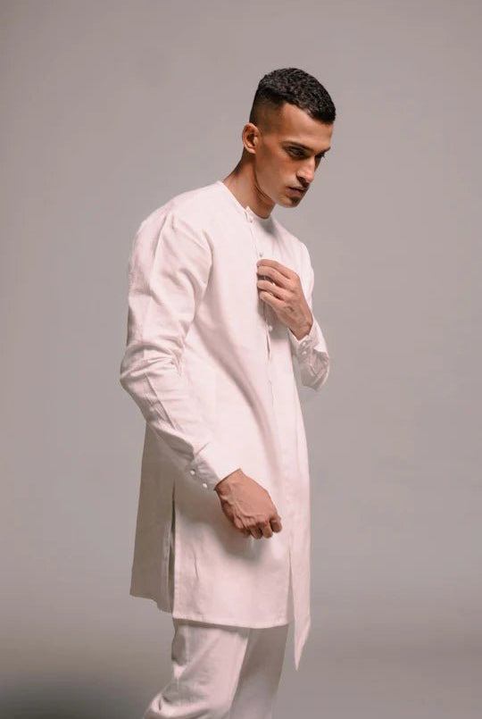 Vanilla Co - Linen Men's Side Open Kurta Set - CiceroniKurta Set, Festive WearSaphed