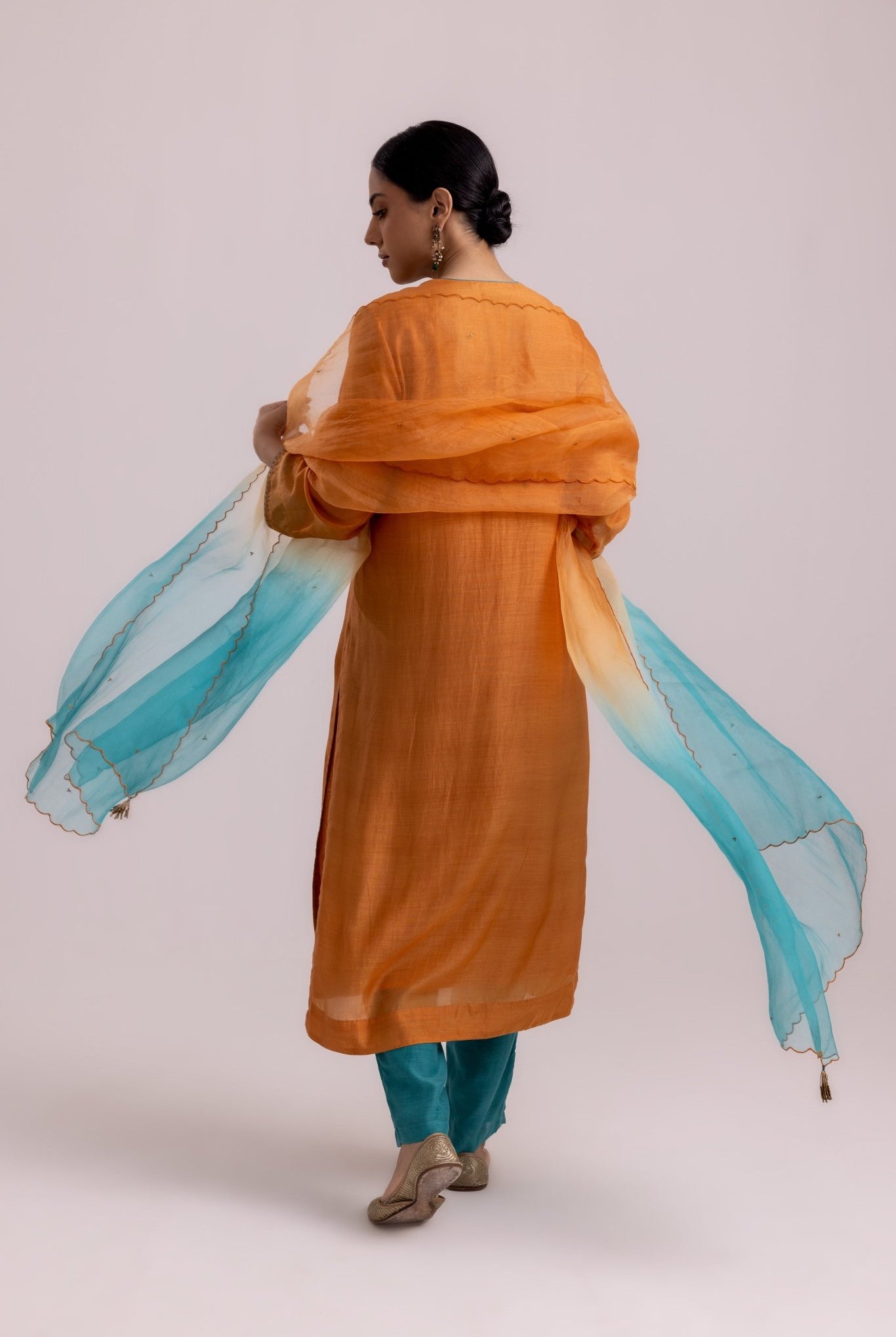 Veena Kurta Dupatta Set - Orange - CiceroniKurta Set, Festive WearLabel Shreya Sharma