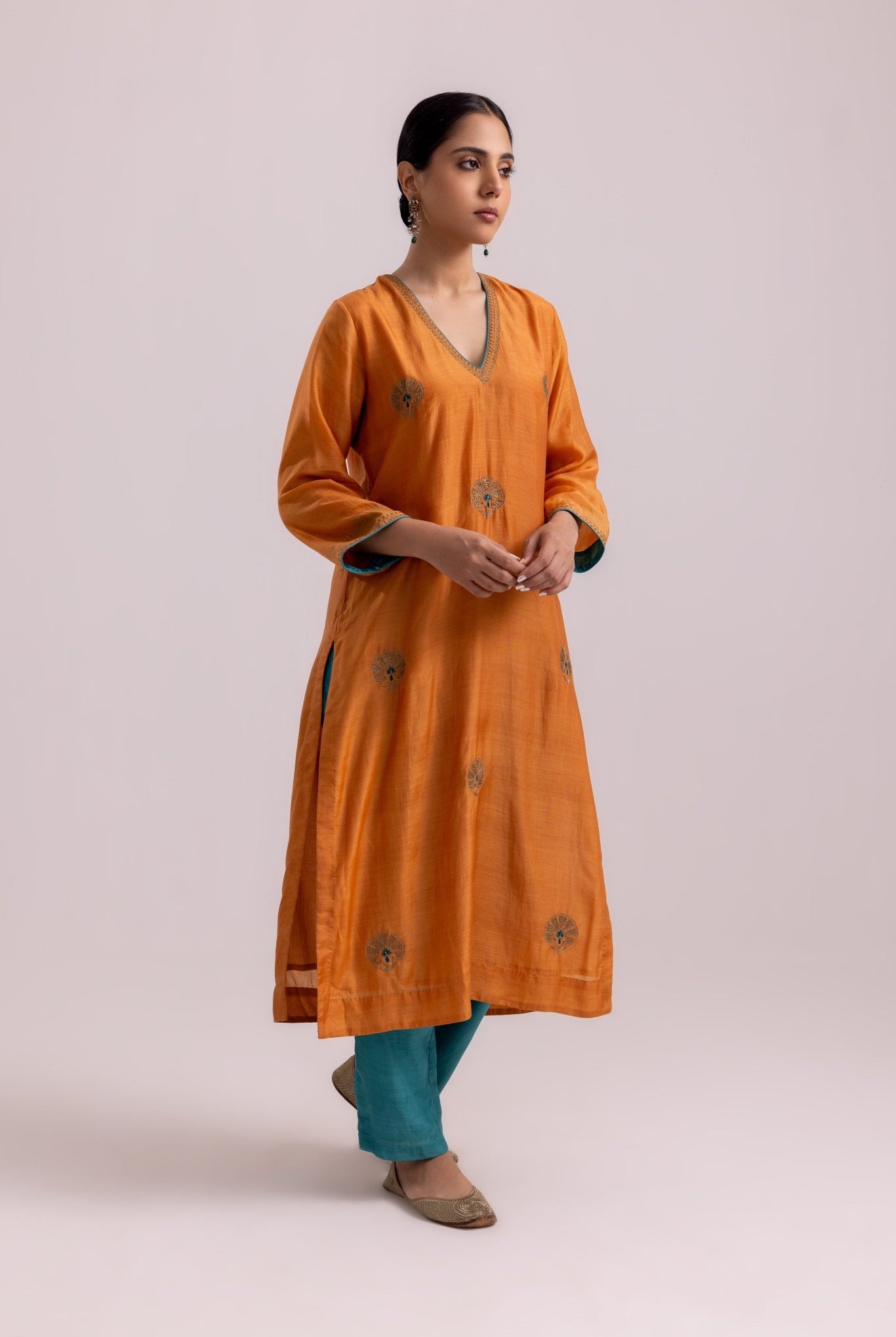 Veena Kurta Dupatta Set - Orange - CiceroniKurta Set, Festive WearLabel Shreya Sharma