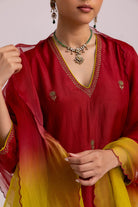 Veena Kurta Dupatta Set - Red - CiceroniKurta Set, Festive WearLabel Shreya Sharma