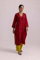Veena Kurta Dupatta Set - Red - CiceroniKurta Set, Festive WearLabel Shreya Sharma