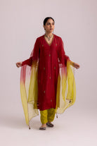 Veena Kurta Dupatta Set - Red - CiceroniKurta Set, Festive WearLabel Shreya Sharma