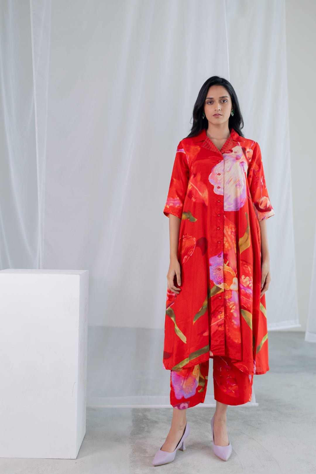 Vermilion Afterlight Orchids Tunic Co - ord Set - CiceroniKurta Set, Everyday WearSilai Studio