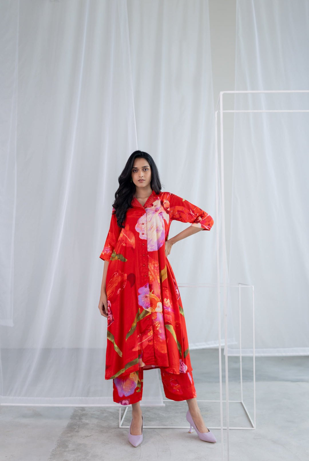 Vermilion Afterlight Orchids Tunic Co - ord Set - CiceroniKurta Set, Everyday WearSilai Studio