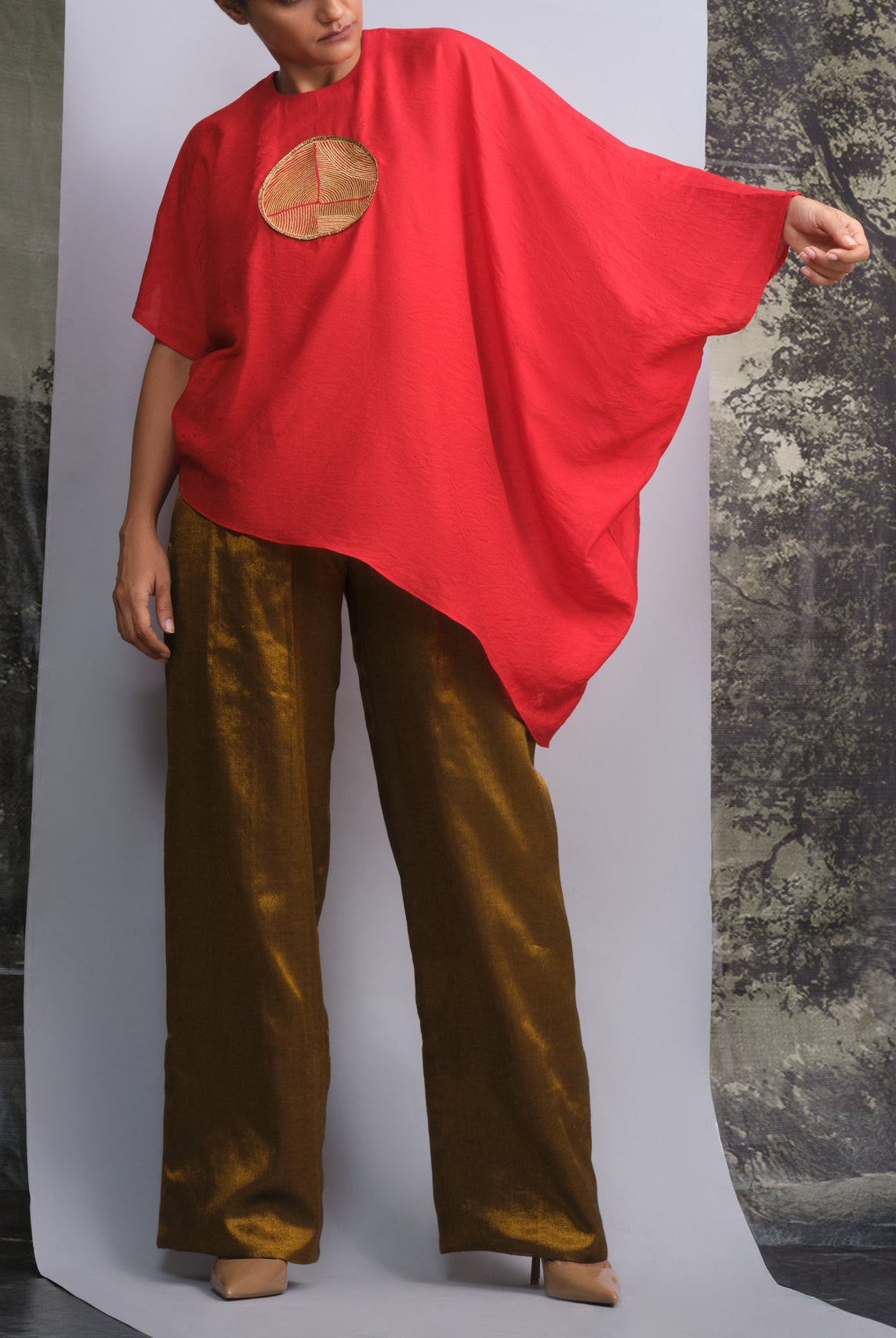 Vermilion Red Chanderi Drape Co - ord Set - CiceroniSkirt SetOtouto