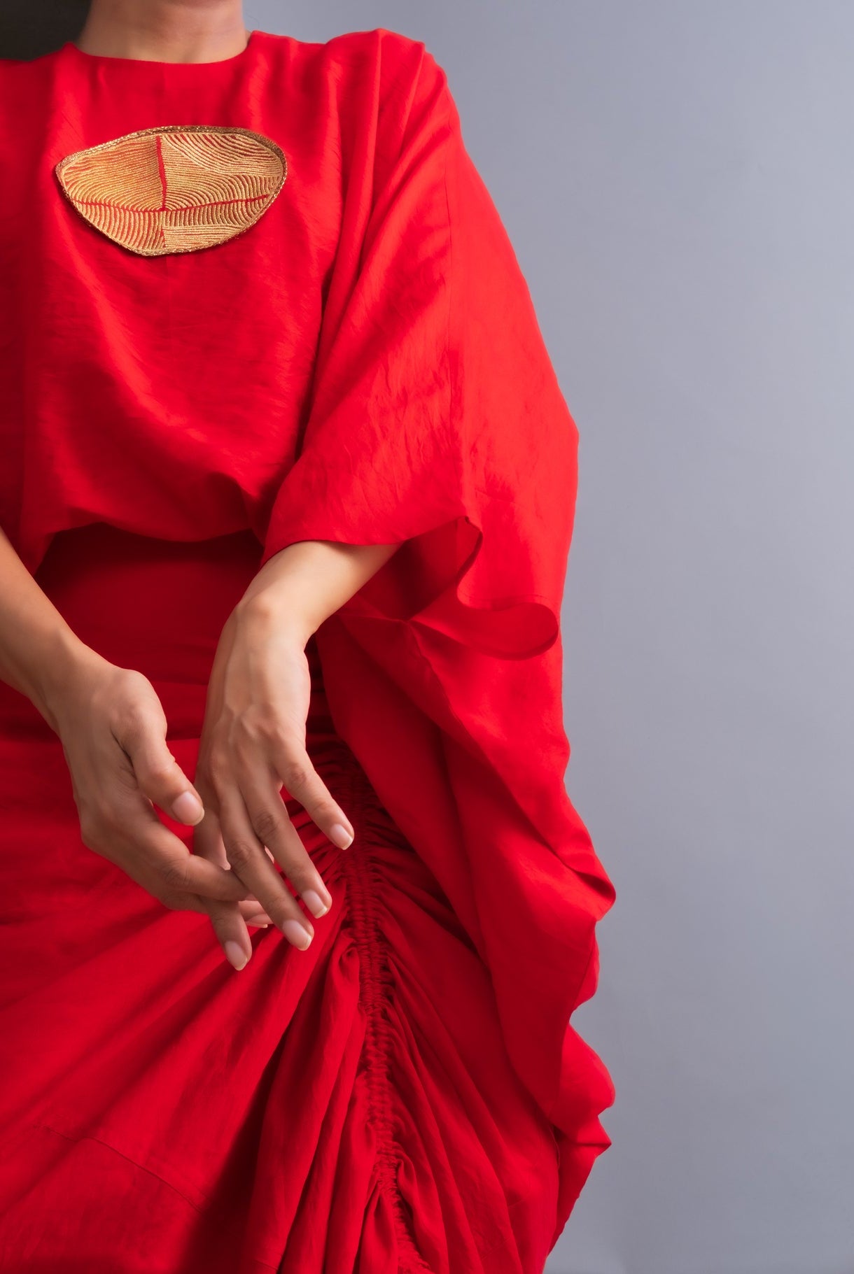 Vermilion Red Chanderi Drape Co - ord Set - CiceroniSkirt SetOtouto