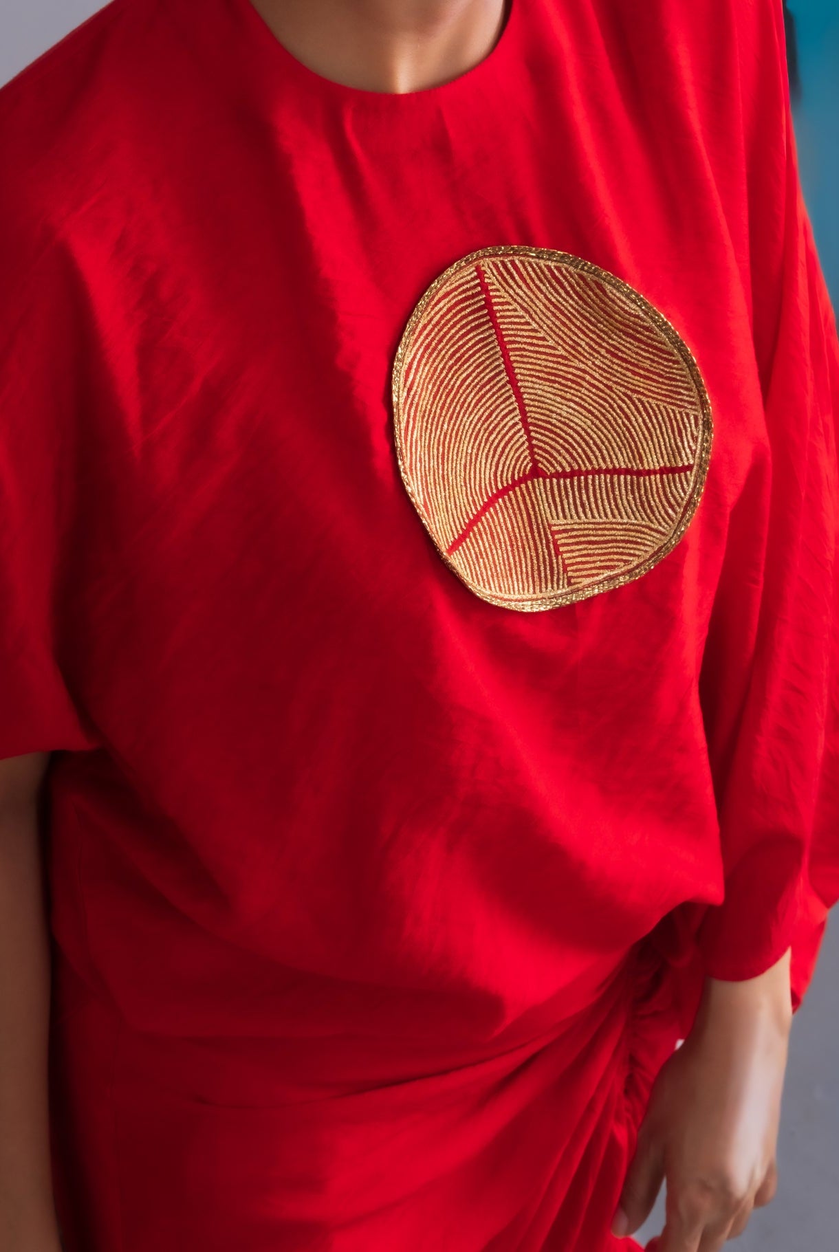 Vermilion Red Chanderi Drape Co - ord Set - CiceroniSkirt SetOtouto