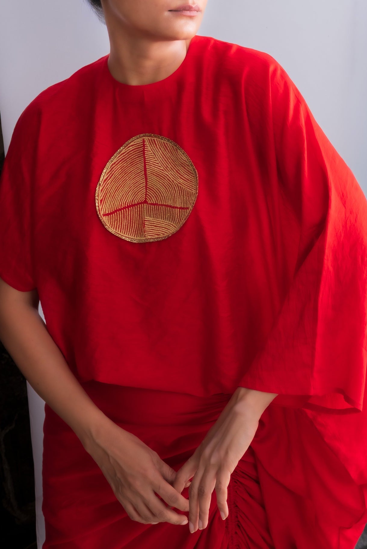 Vermilion Red Chanderi Drape Co - ord Set - CiceroniSkirt SetOtouto