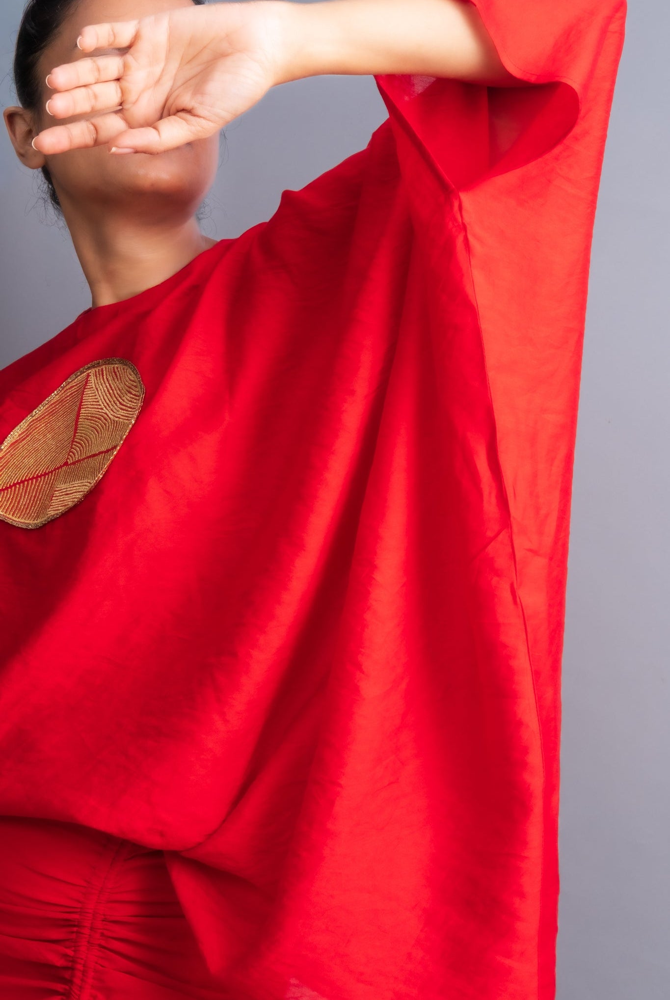 Vermilion Red Chanderi Drape Co - ord Set - CiceroniSkirt SetOtouto