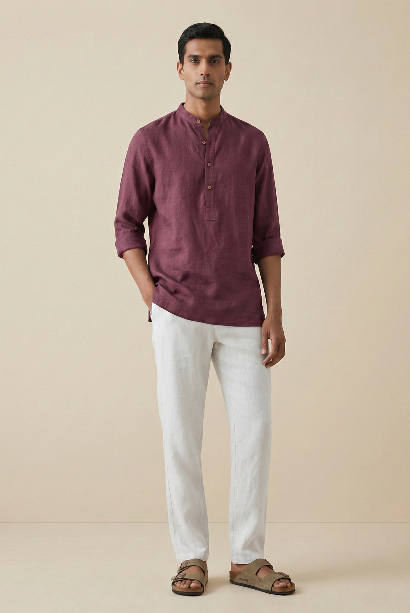 Vintage Plum 100% Pure Linen Classic Short Kurta - CiceroniKurta, Everyday Wearbhrāta