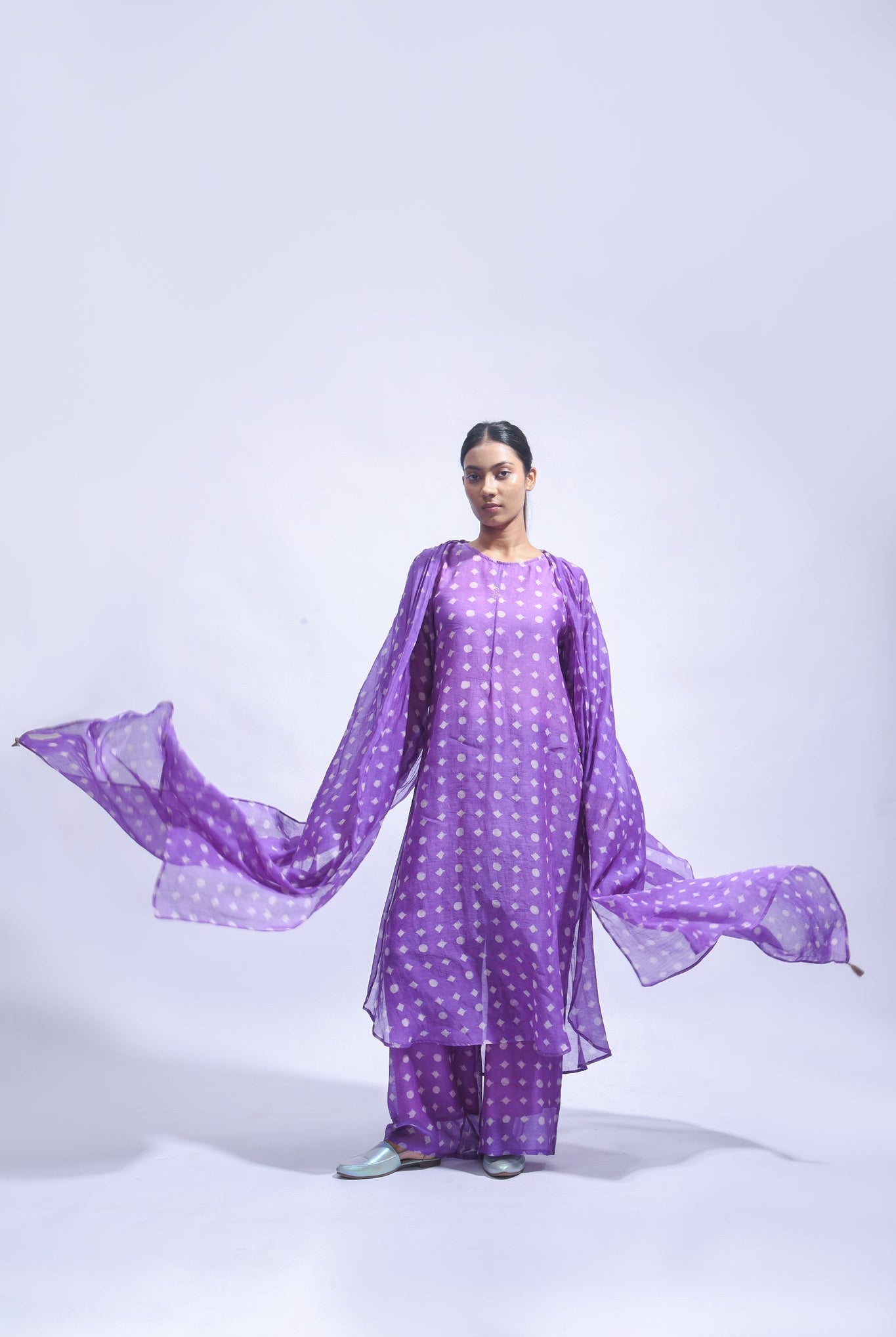 Violet Smocked Silk Set - CiceroniKurta Set, Everyday WearJayati Goenka