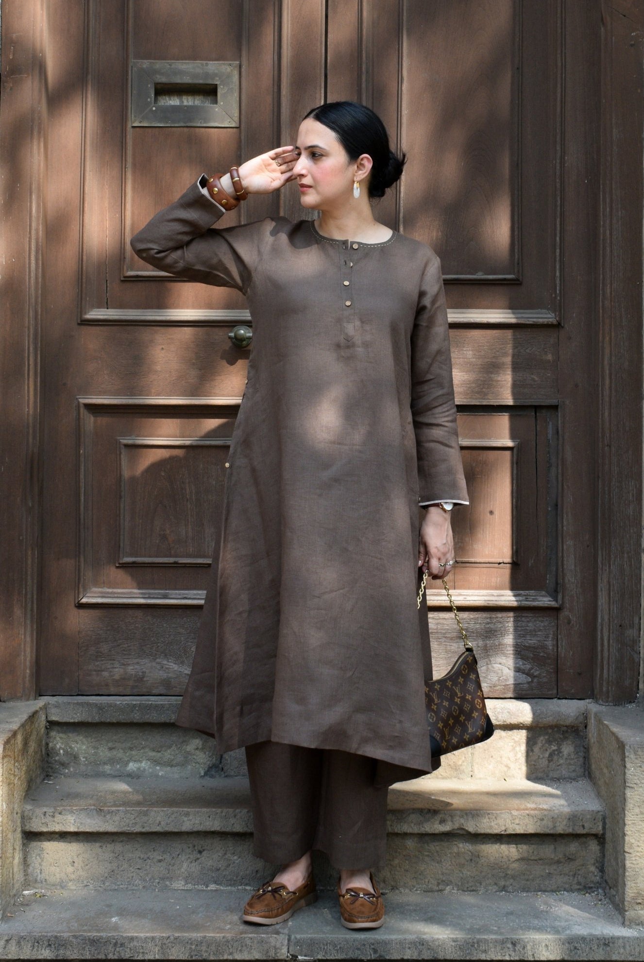 Walnut Brown Linen Co - ord Set - CiceroniKurta Set, Everyday WearHouse of Moxa
