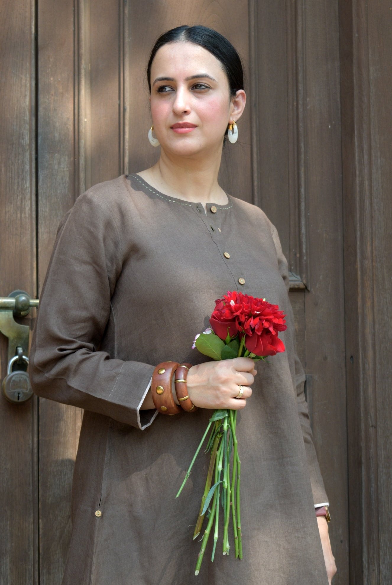 Walnut Brown Linen Co - ord Set - CiceroniKurta Set, Everyday WearHouse of Moxa