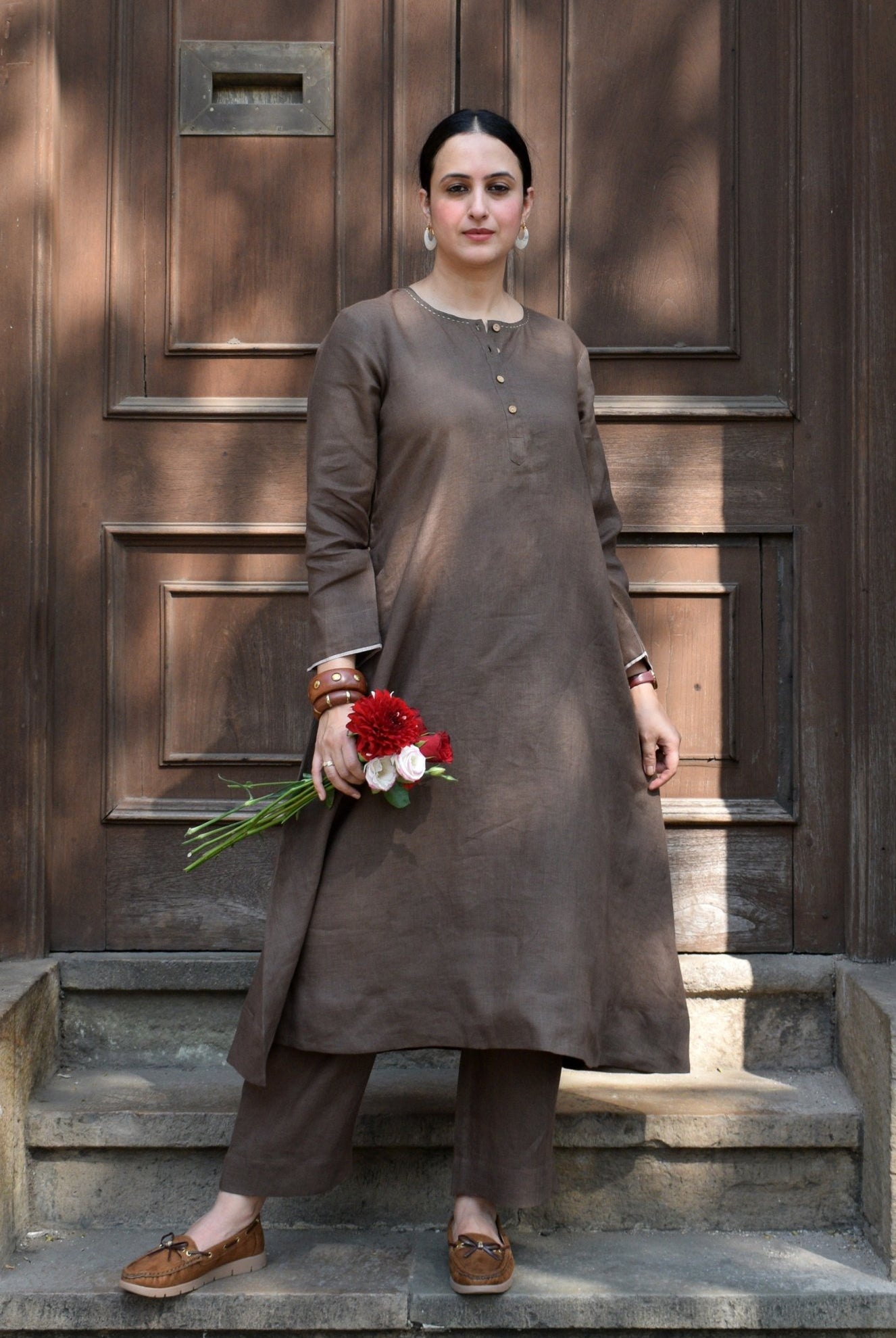 Walnut Brown Linen Co - ord Set - CiceroniKurta Set, Everyday WearHouse of Moxa