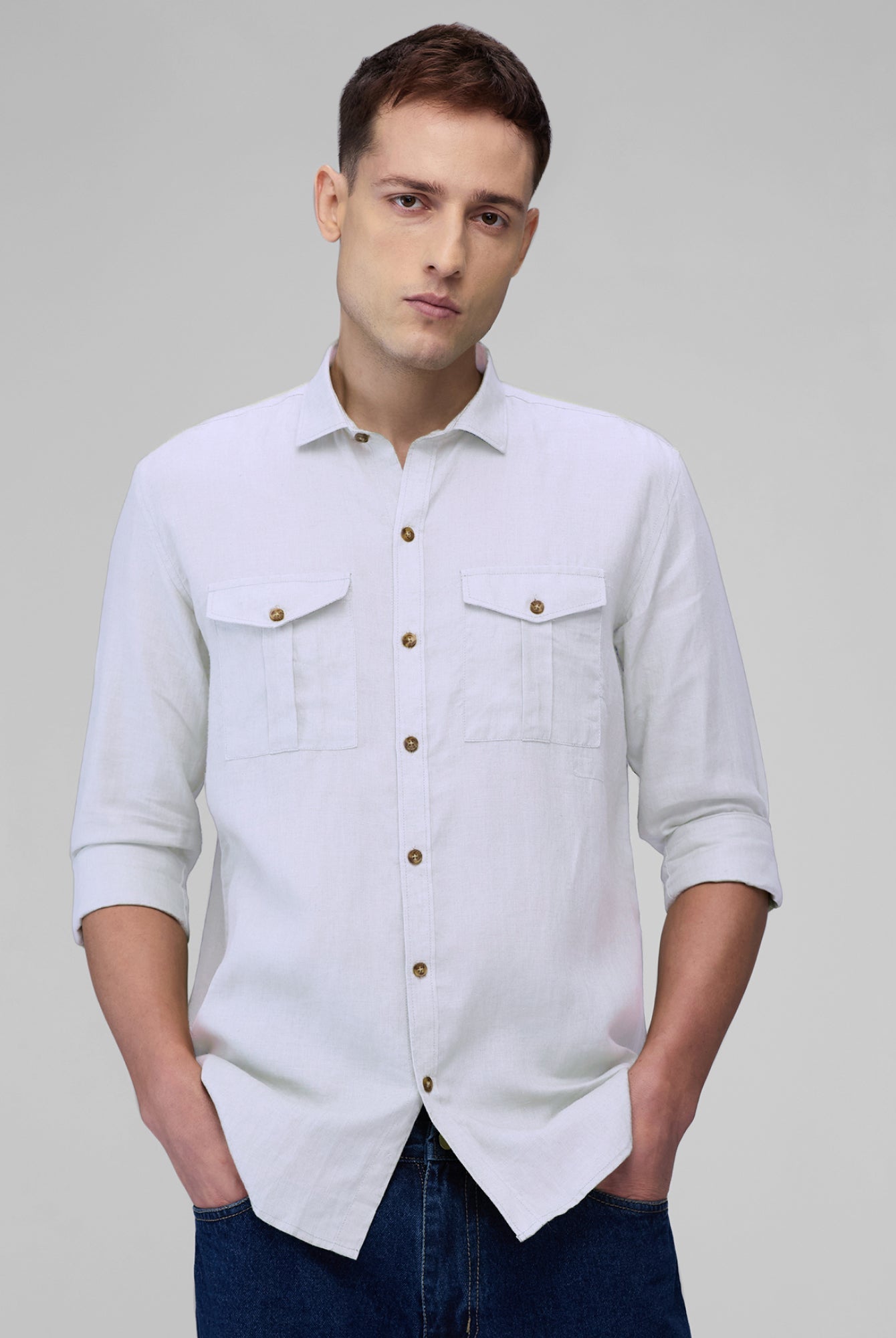 White 100% Linen Safari Shirt - CiceroniMen Shirtsbhrāta