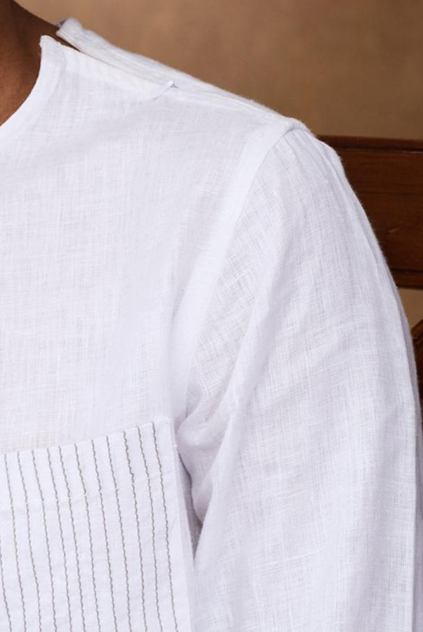 White 100% Linen Zippered Kurta - CiceroniMen Shirtsbhrāta