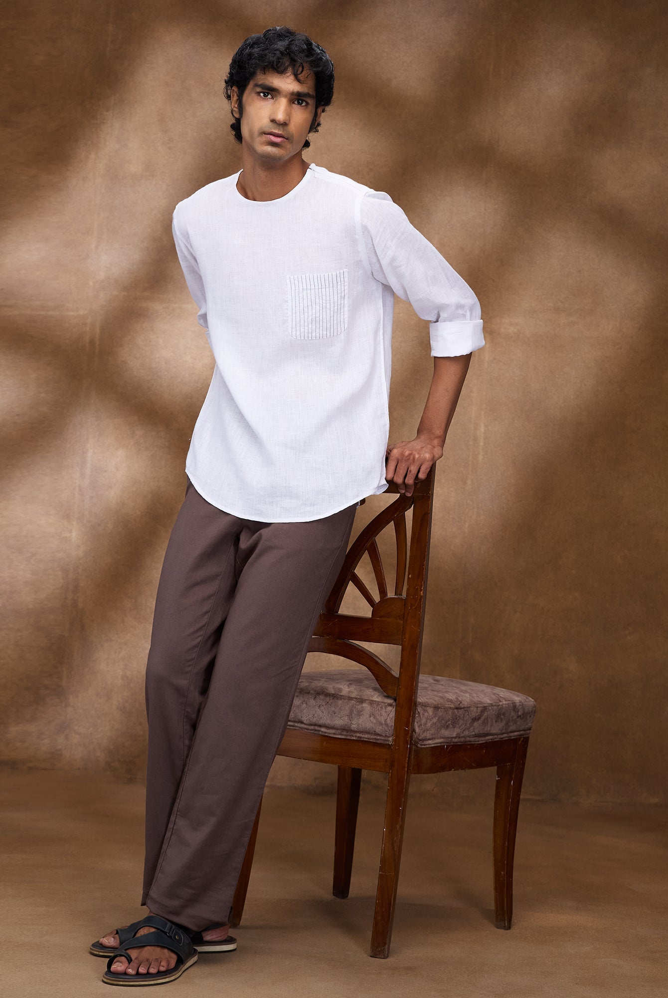 White 100% Linen Zippered Kurta - CiceroniMen Shirtsbhrāta