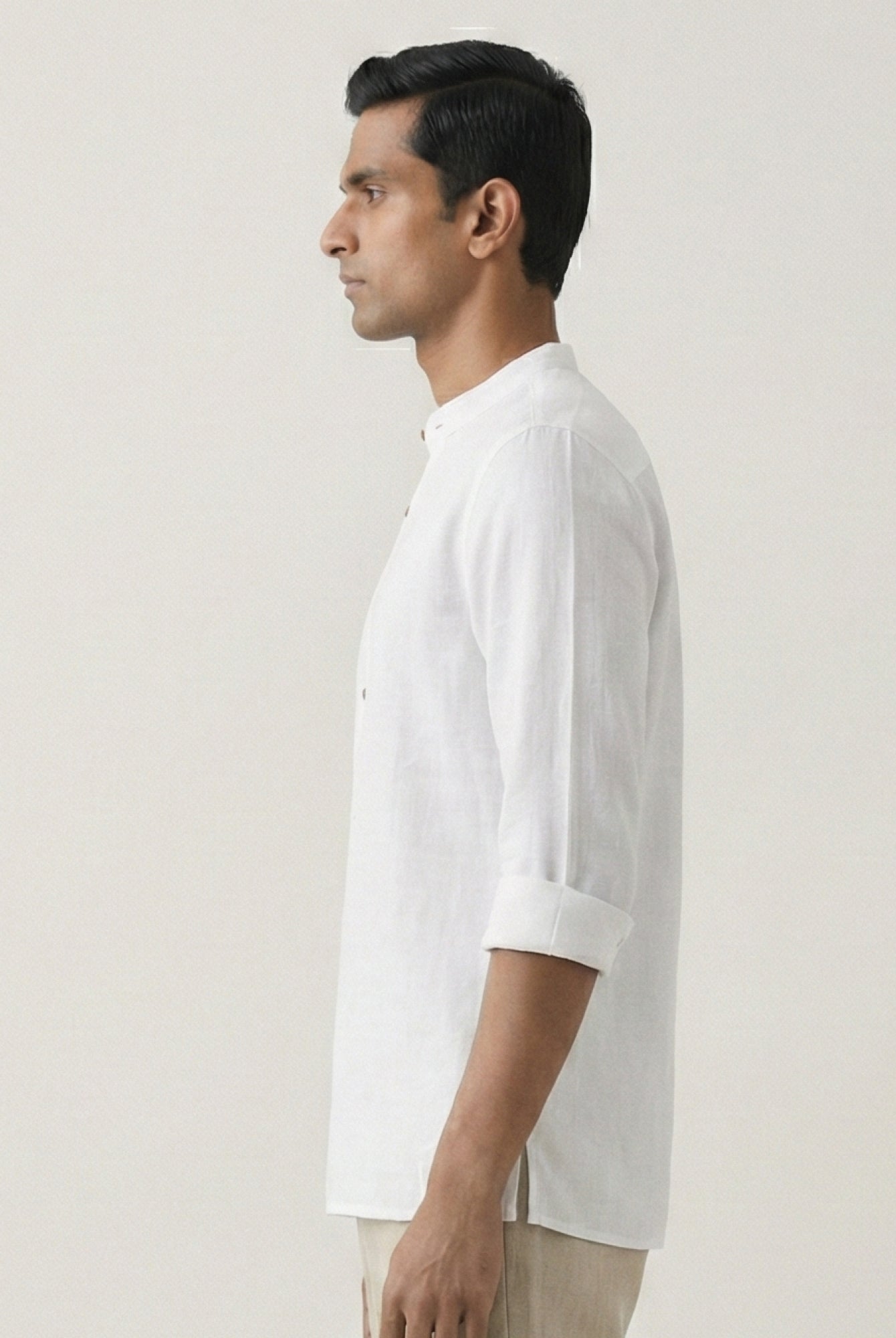 White 100% Pure Linen Classic Short Kurta - CiceroniKurta, Everyday Wearbhrāta