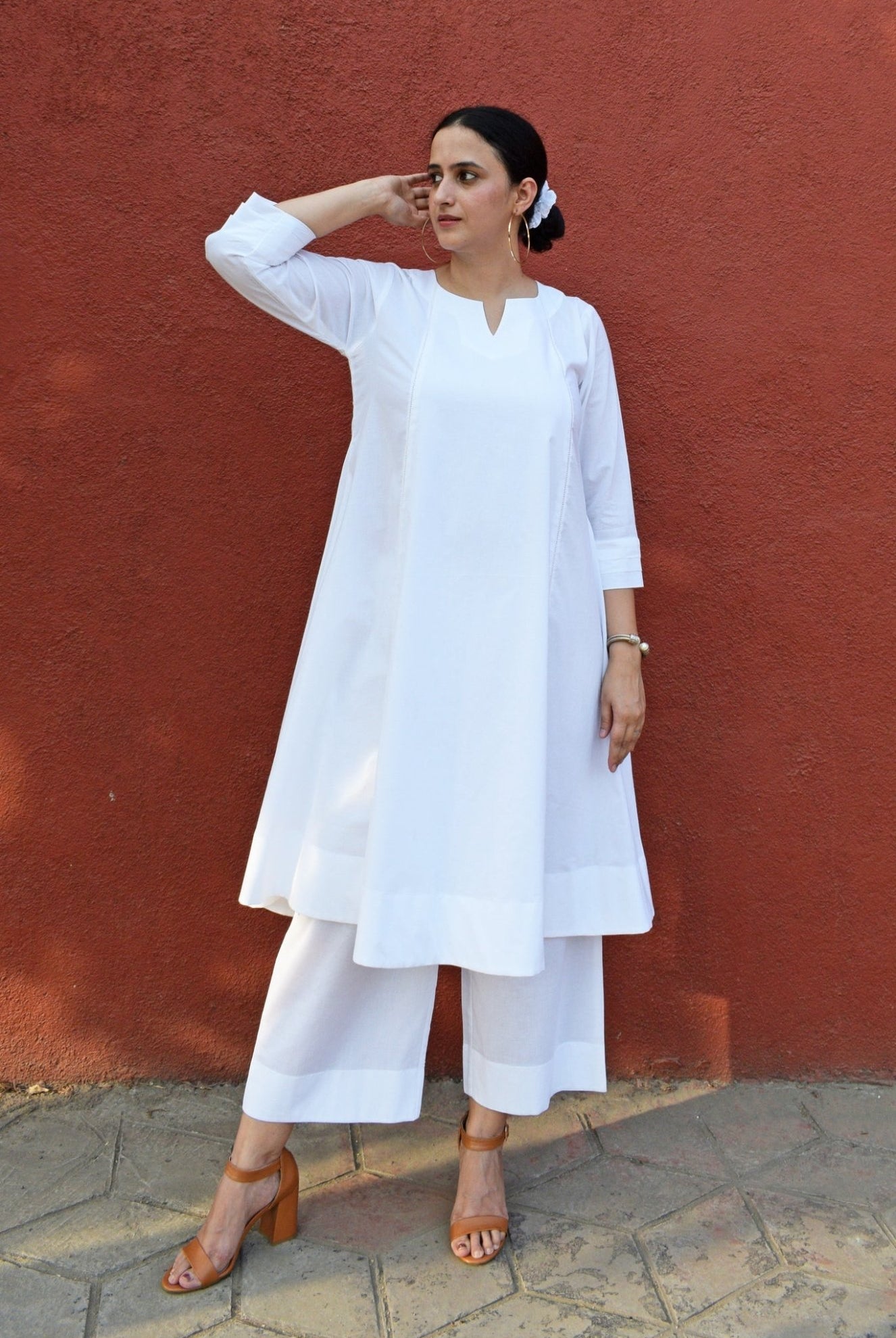 White A Line Kurta with Panels - CiceroniKurta, Everyday WearHouse of Moxa