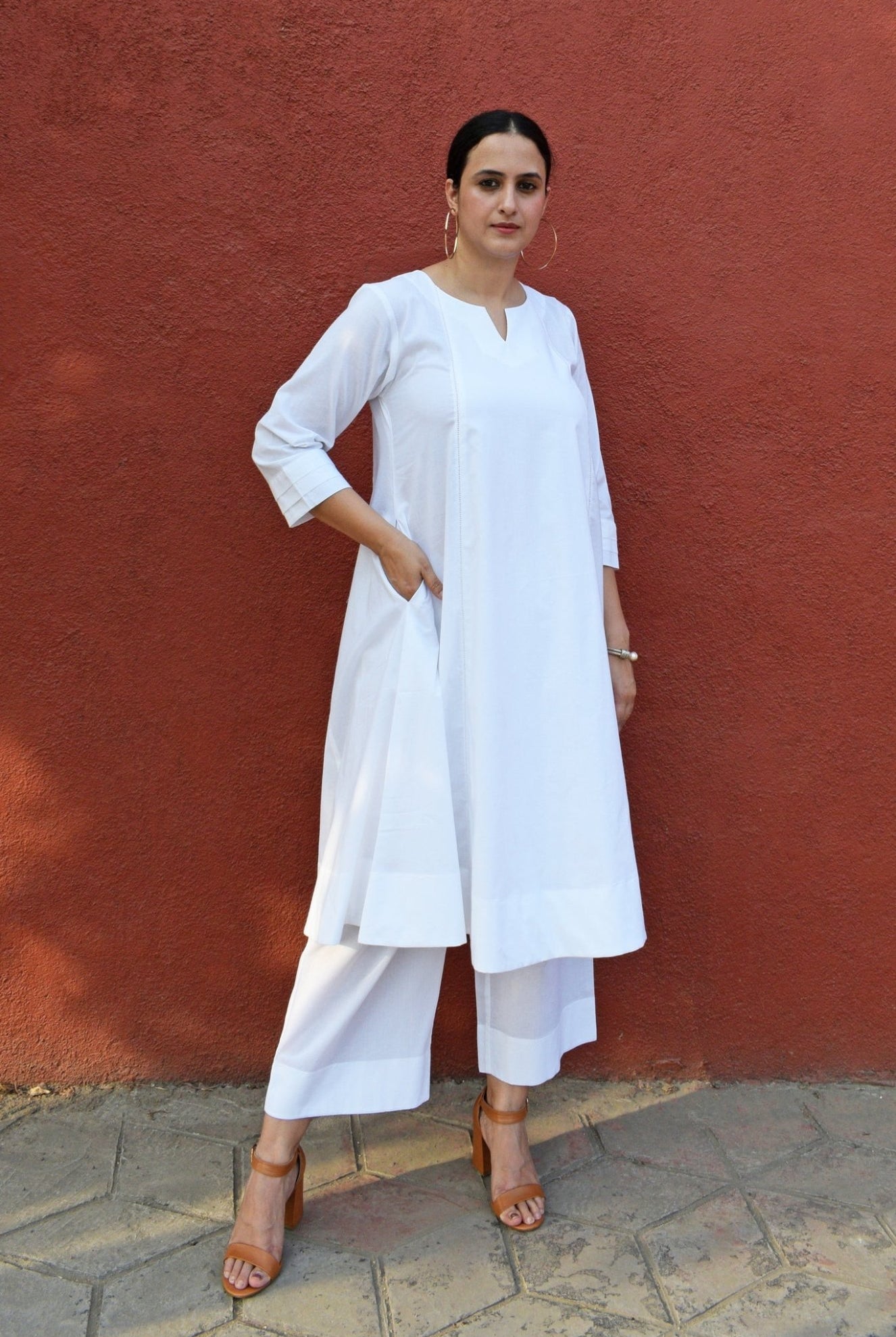 White A Line Kurta with Panels - CiceroniKurta, Everyday WearHouse of Moxa