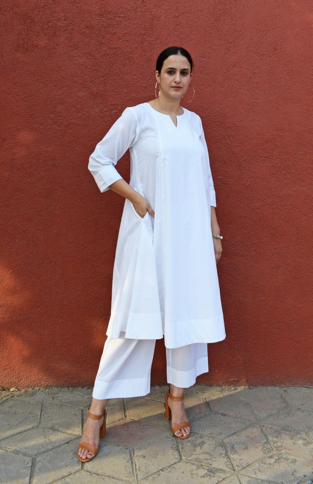 White A Line Kurta with Panels - CiceroniKurta, Everyday WearHouse of Moxa