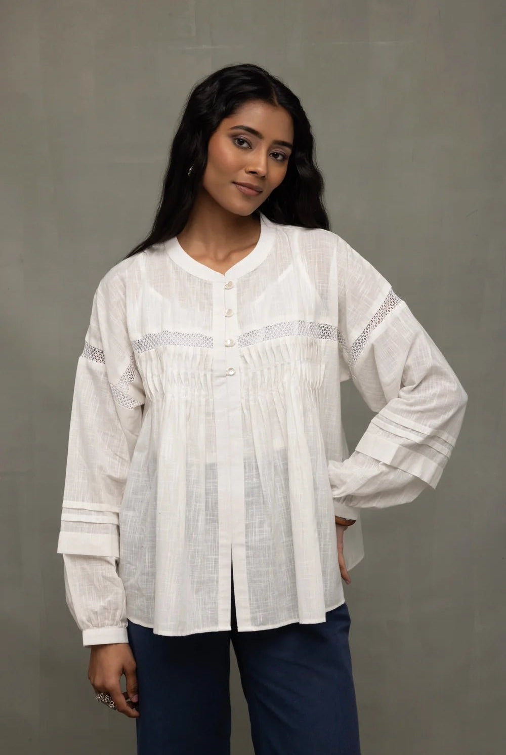 White Breezy Relaxed Fit Top - CiceroniTopsSutra Art of Clothing
