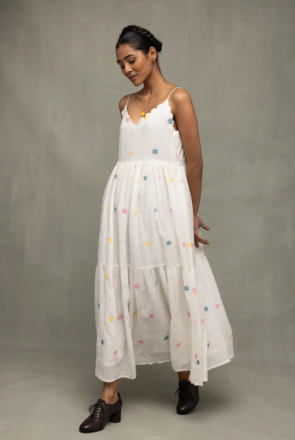 White Gulrang Pure Cotton Jamdani Dress - CiceroniDressesSutra Art of Clothing