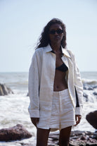 White Linen Shorts - CiceroniShortsPriyanca Khanna