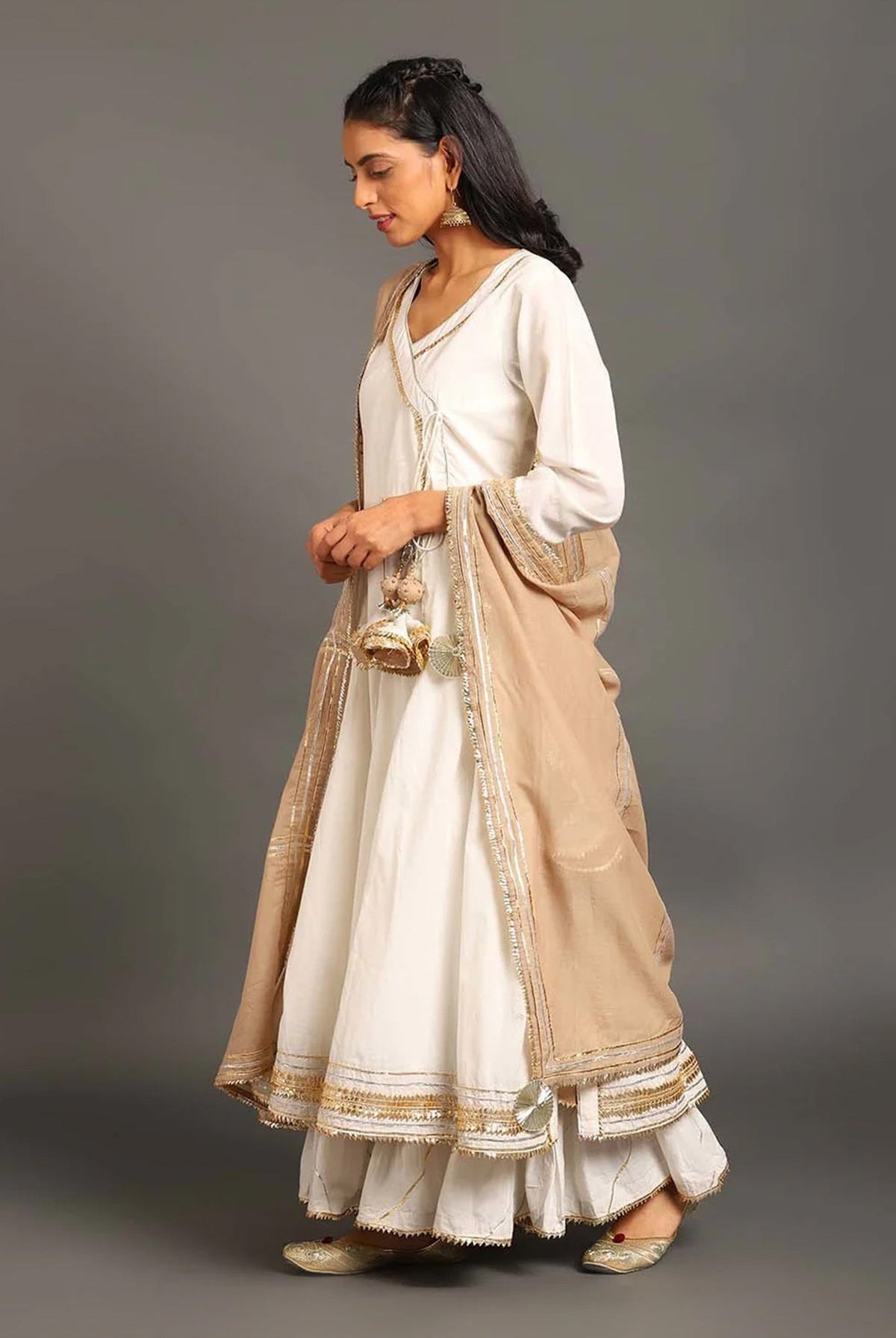 White Mastani Anarkali Set - CiceroniKurta Set, Festive WearOmaana