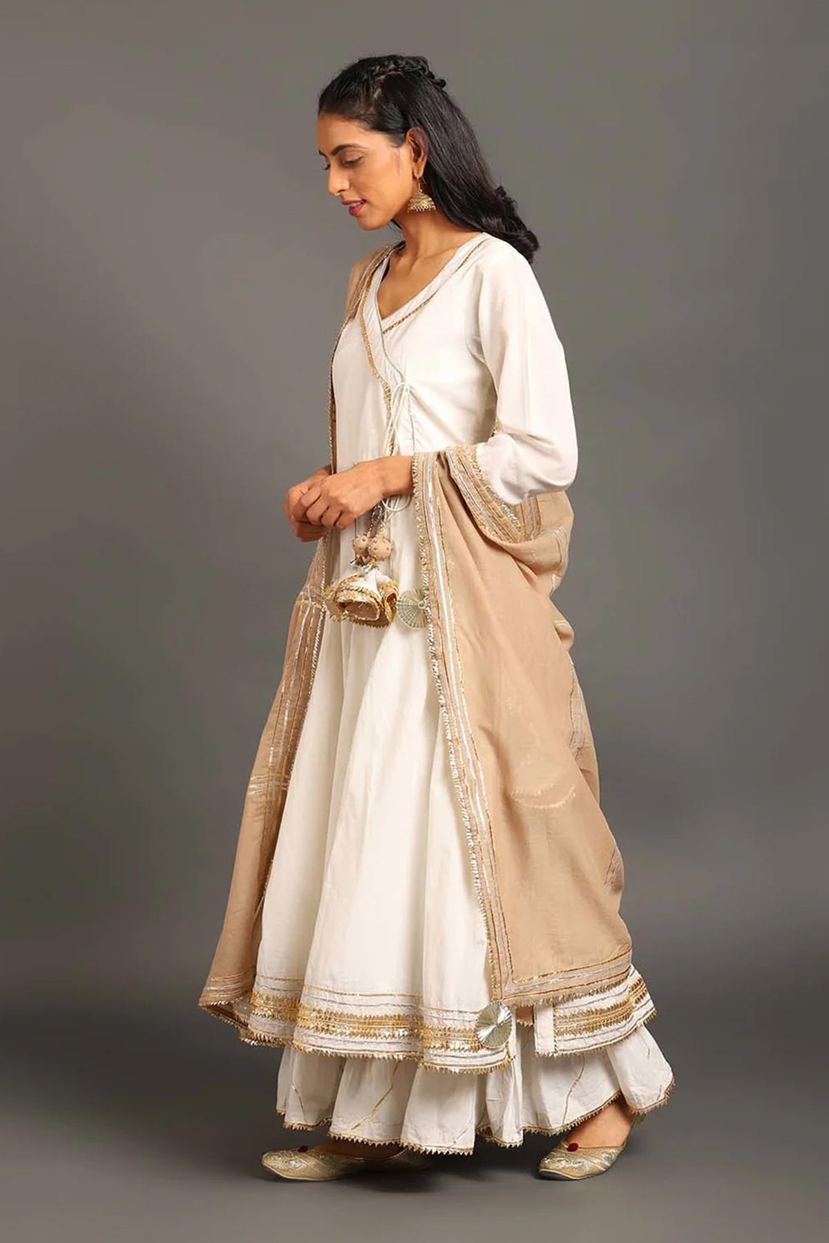 White Mastani Anarkali Set - CiceroniKurta Set, Festive WearOmaana