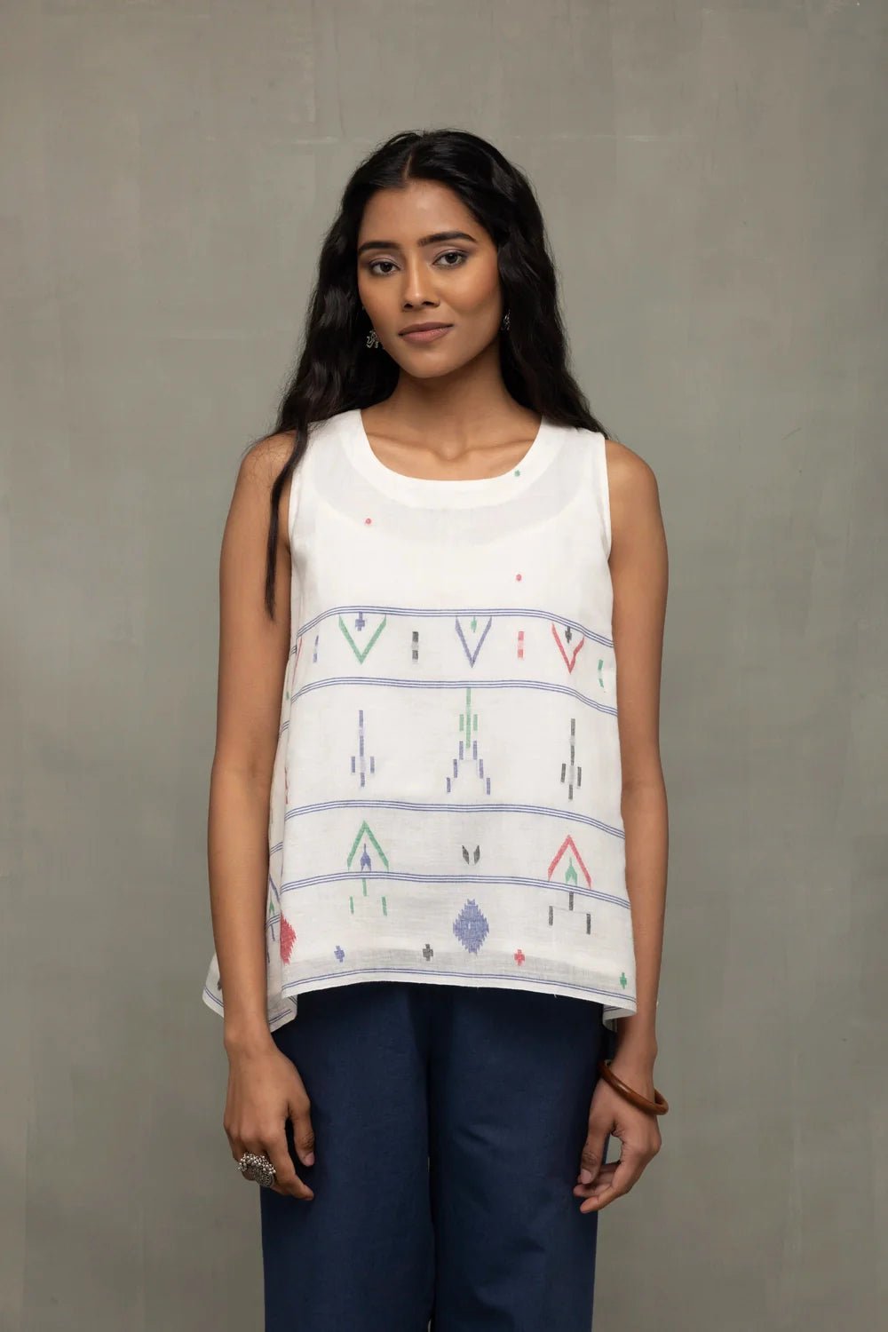 White Mist Cotton Jamdani Top - CiceroniTopsSutra Art of Clothing