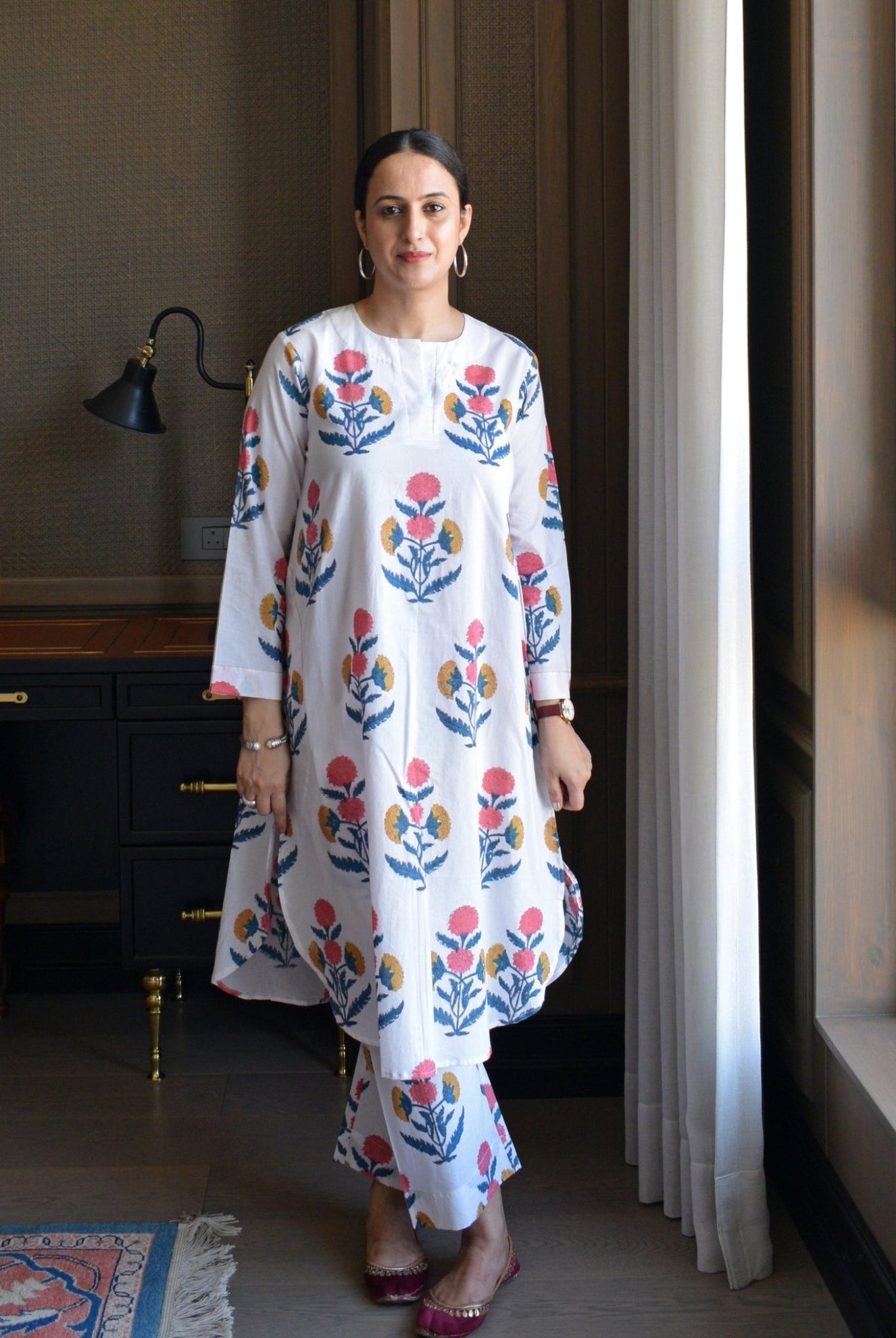 White Mughal Hand - block Printed Co - ord Set - CiceroniKurta Set, Everyday WearHouse of Moxa