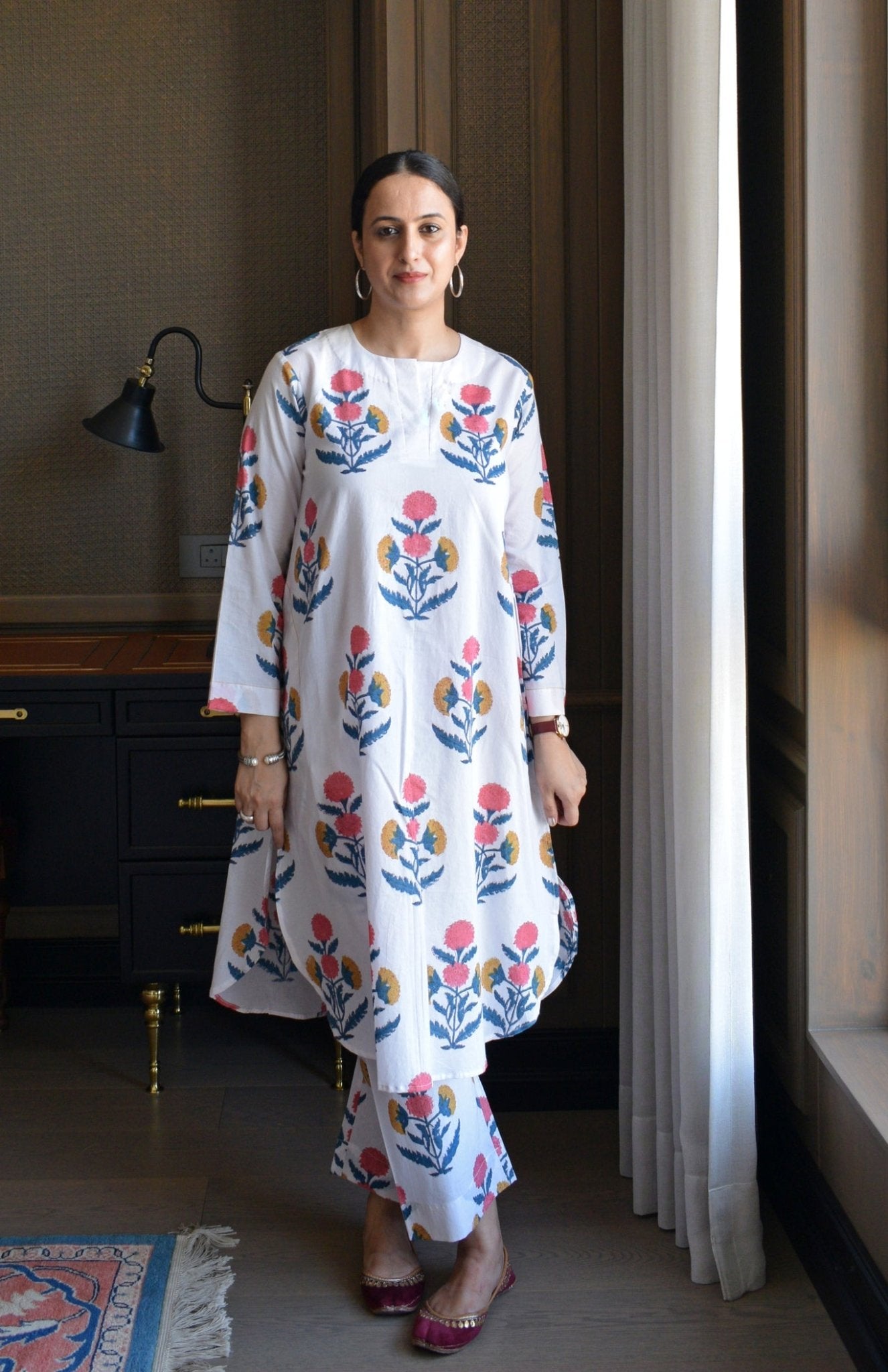 White Mughal Hand - block Printed Co - ord Set - CiceroniKurta Set, Everyday WearHouse of Moxa