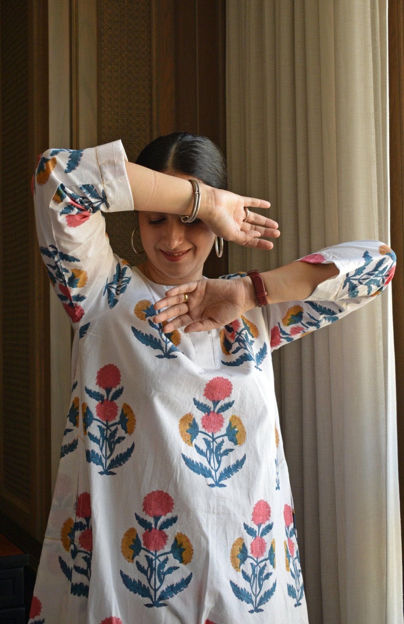 White Mughal Hand - block Printed Co - ord Set - CiceroniKurta Set, Everyday WearHouse of Moxa