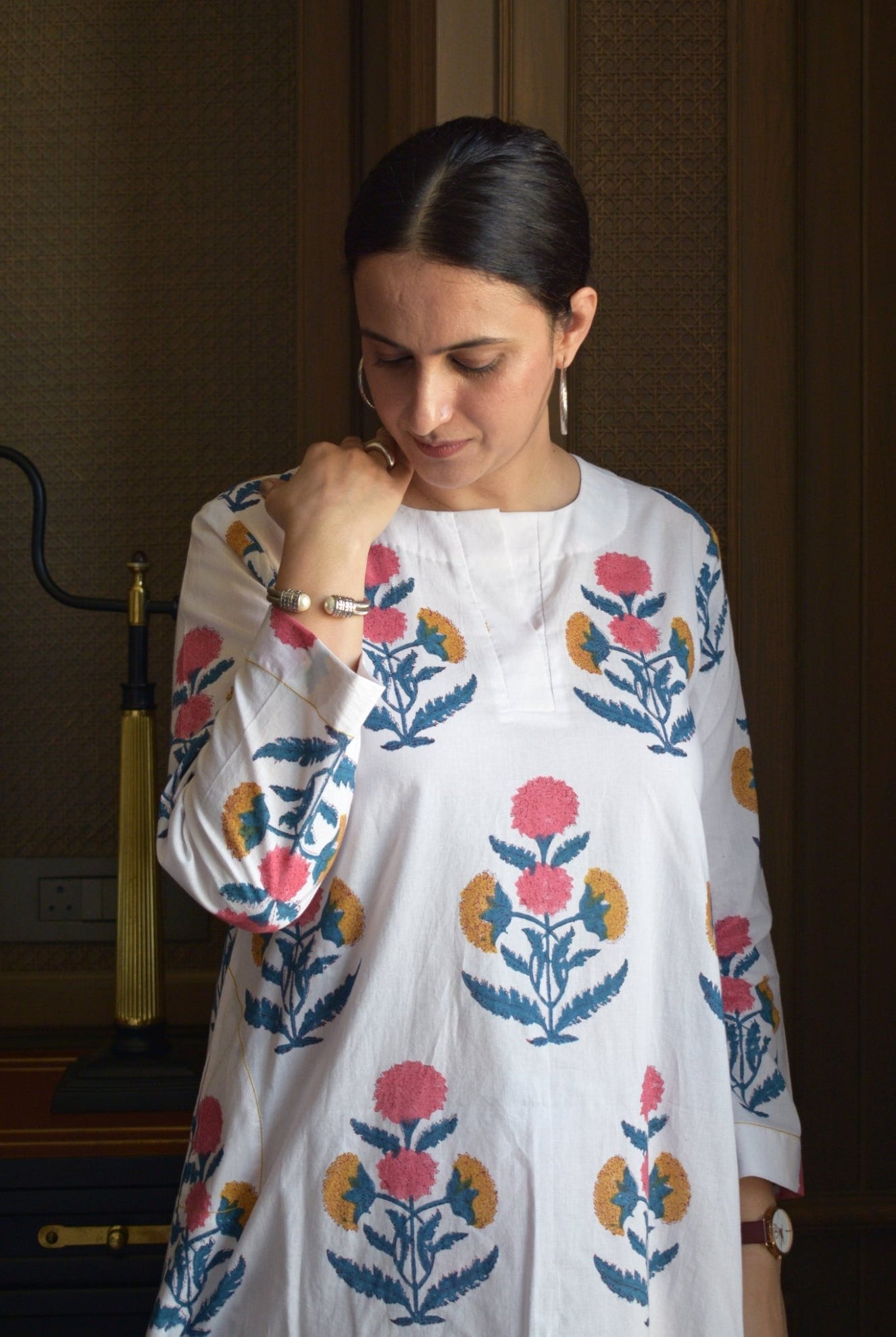 White Mughal Hand - block Printed Co - ord Set - CiceroniKurta Set, Everyday WearHouse of Moxa