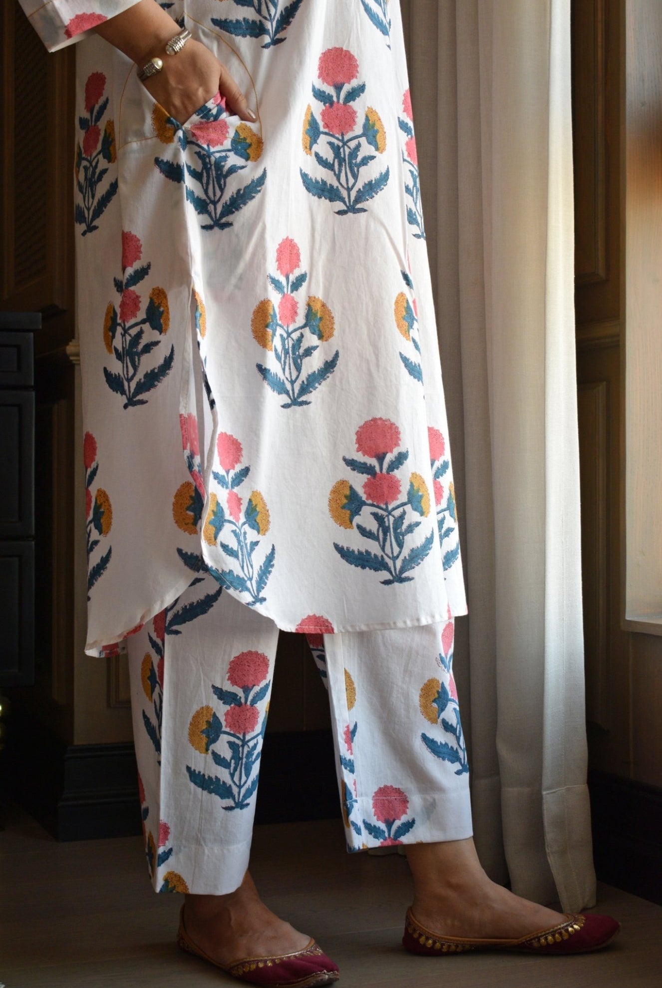 White Mughal Hand - block Printed Co - ord Set - CiceroniKurta Set, Everyday WearHouse of Moxa