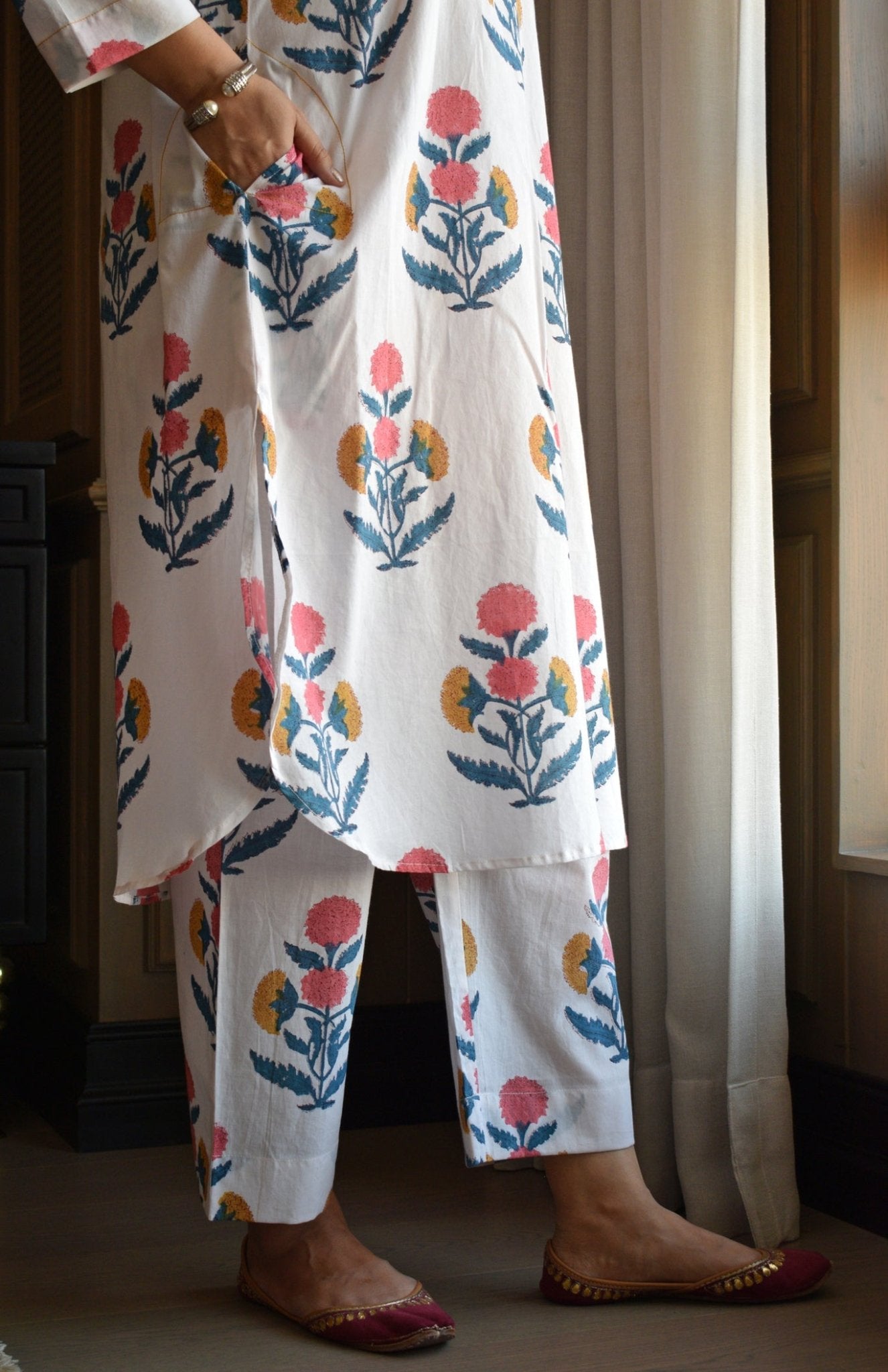 White Mughal Hand - block Printed Co - ord Set - CiceroniKurta Set, Everyday WearHouse of Moxa