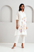 White Suvi Set - Embroidered Tunic + Pants - CiceroniKurta SetMadder Much