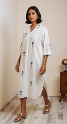White with Navy Blue Flowers - Anti Fit Kurta - CiceroniDressesBhomra