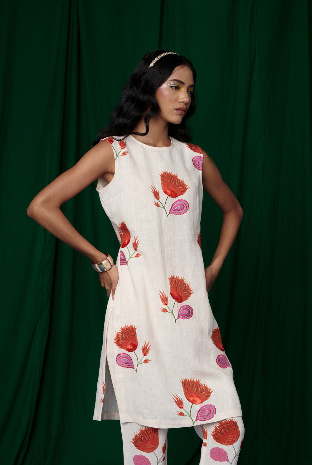 Wildflower Linen Fitted Kurta Set - CiceroniKurta Set, Festive WearSaphed