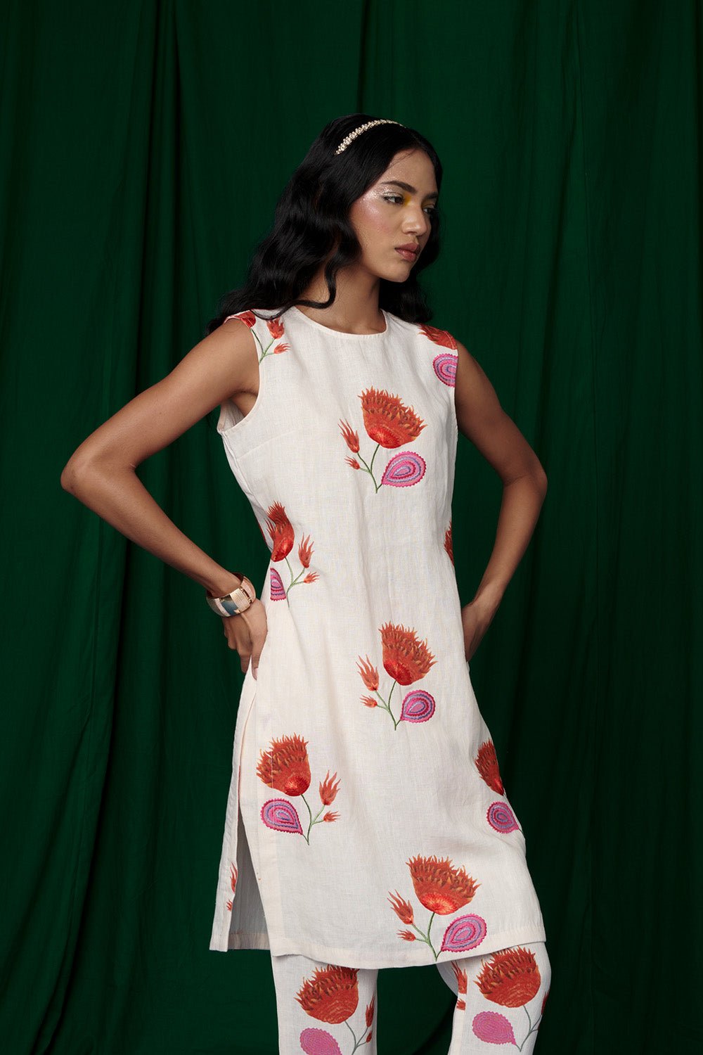 Wildflower Linen Fitted Kurta Set - CiceroniKurta Set, Festive WearSaphed