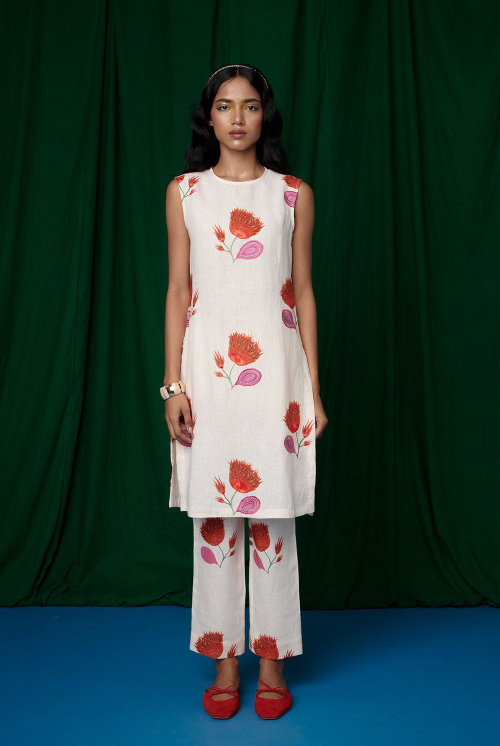 Wildflower Linen Fitted Kurta Set - CiceroniKurta Set, Festive WearSaphed