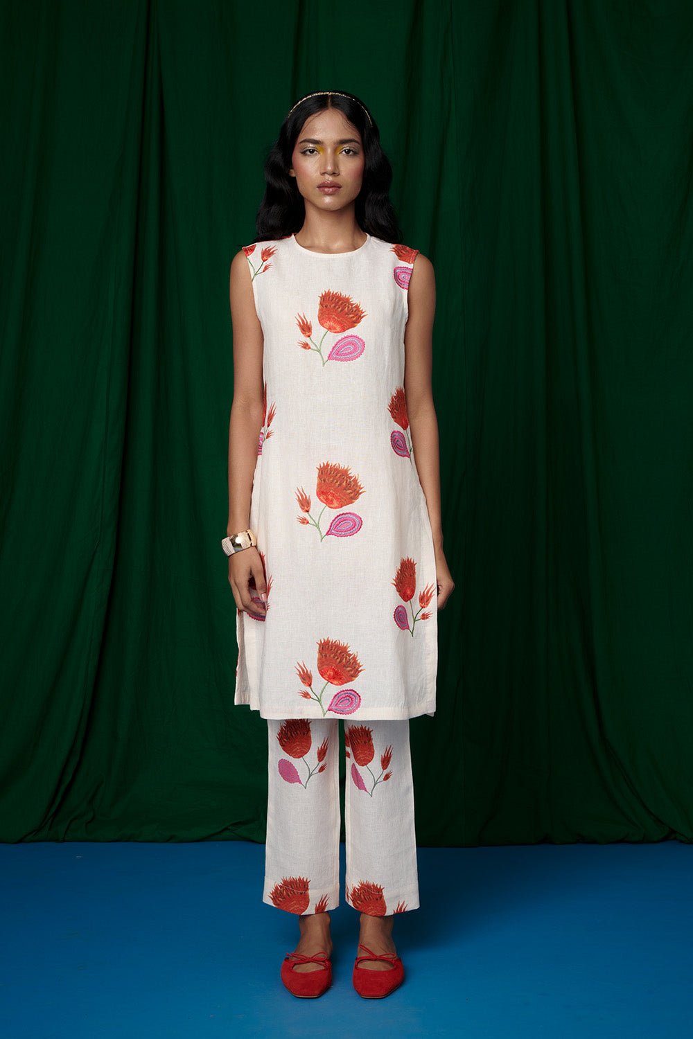 Wildflower Linen Fitted Kurta Set - CiceroniKurta Set, Festive WearSaphed