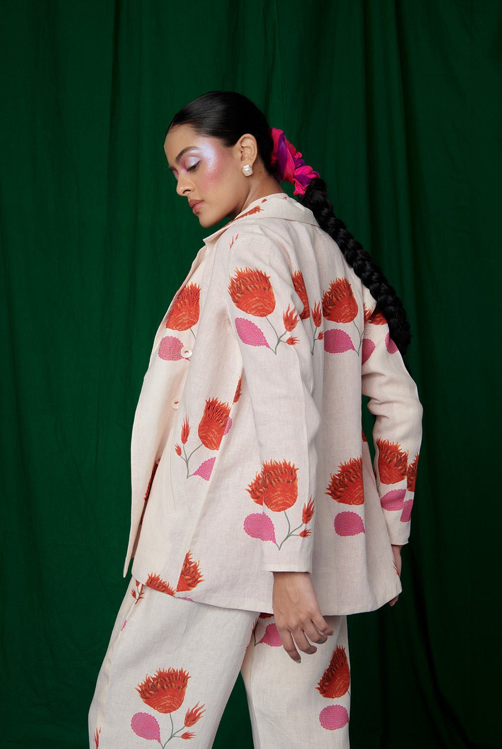 Wildflower Linen Jacket and Lounge Pants - CiceroniCo - ord SetSaphed