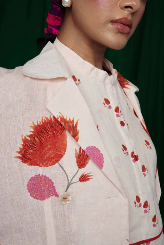 Wildflower Linen Jacket and Lounge Pants - CiceroniCo - ord SetSaphed